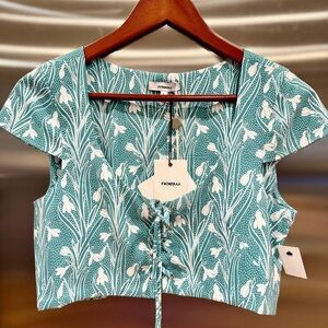 NWT Miaou Arielle Lace Up front Cropped Top in teal / white brand new crop